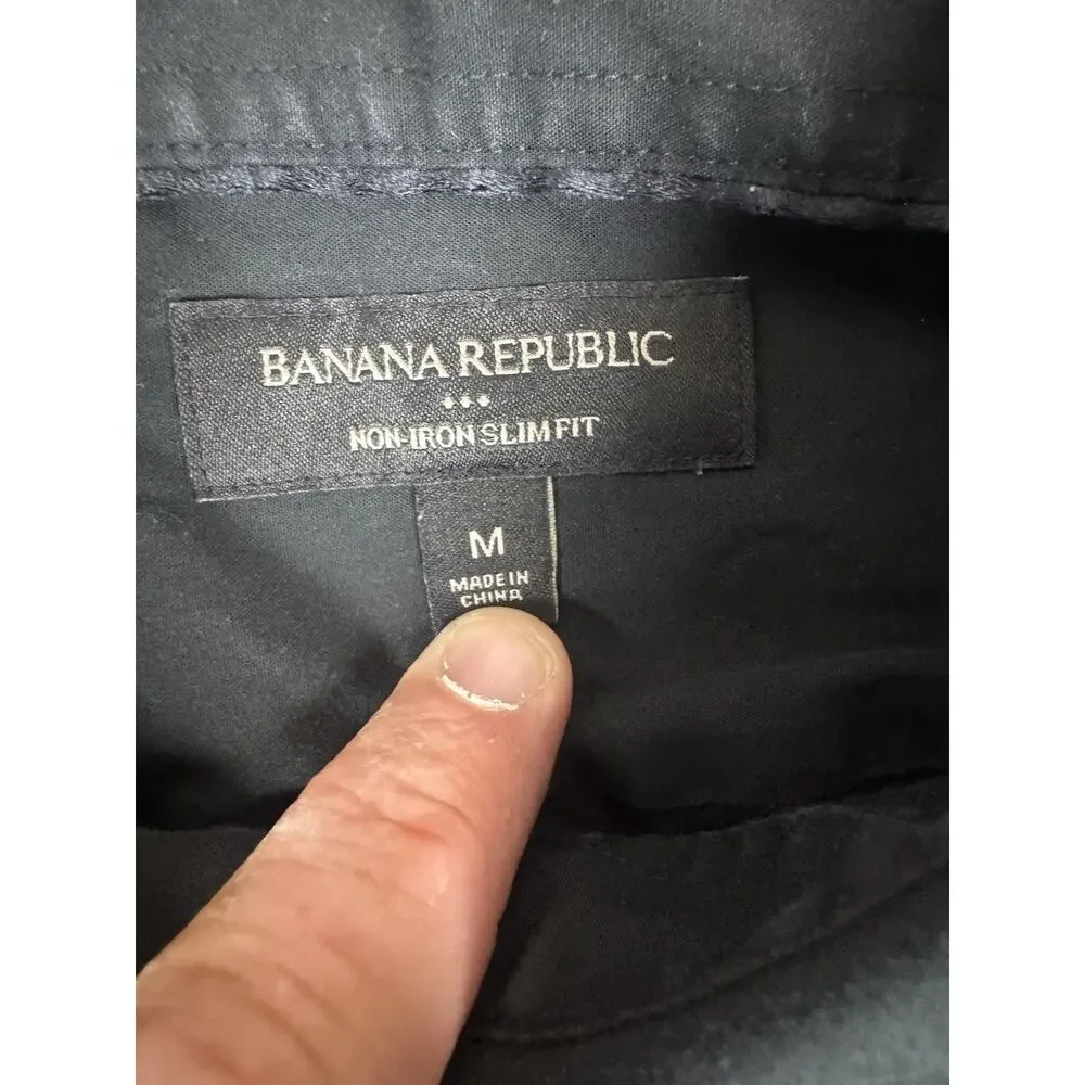 Banana Republic Non-Iron Shirt Men’s M Black Slim Fit Long Sleeve Dress